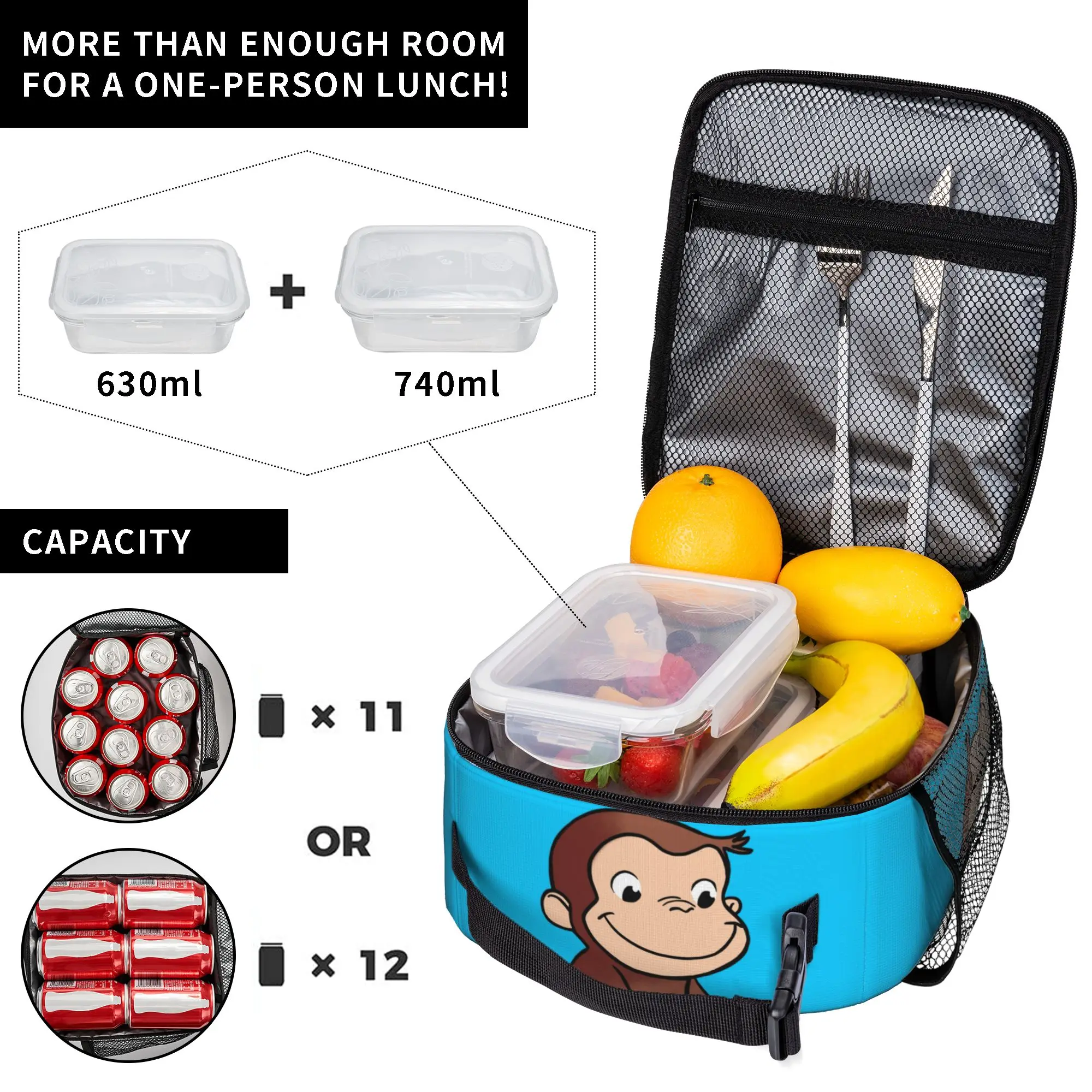Insulated Lunch Bag Curious George monkey cartoon for kids TV Series Lunch Container Causal Thermal Cooler Bento Box For Office