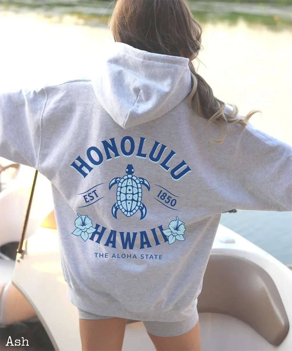 Hawaiian Hibiscus Flower Hoodie Honlulu Sweatshirt Women\'s Beach Resort Shirt Hoodies 2024 Winter Warm Fleece Student Tops