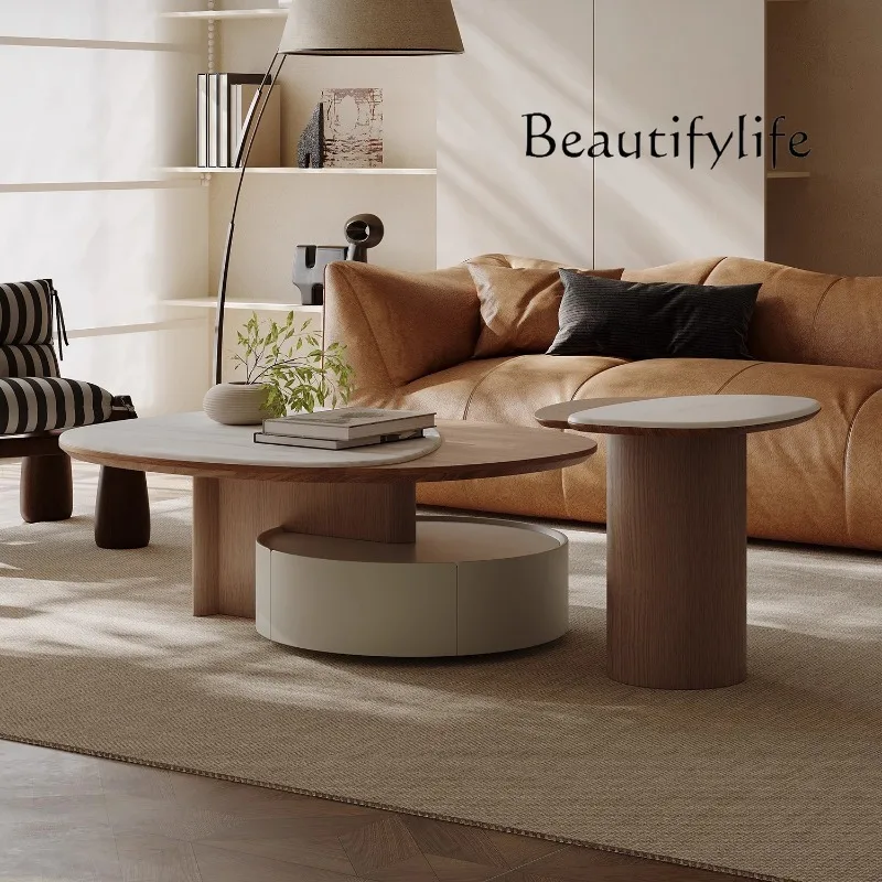 Italian minimalist microcrystalline stone coffee table combination high-end with walnut pattern creative special shape