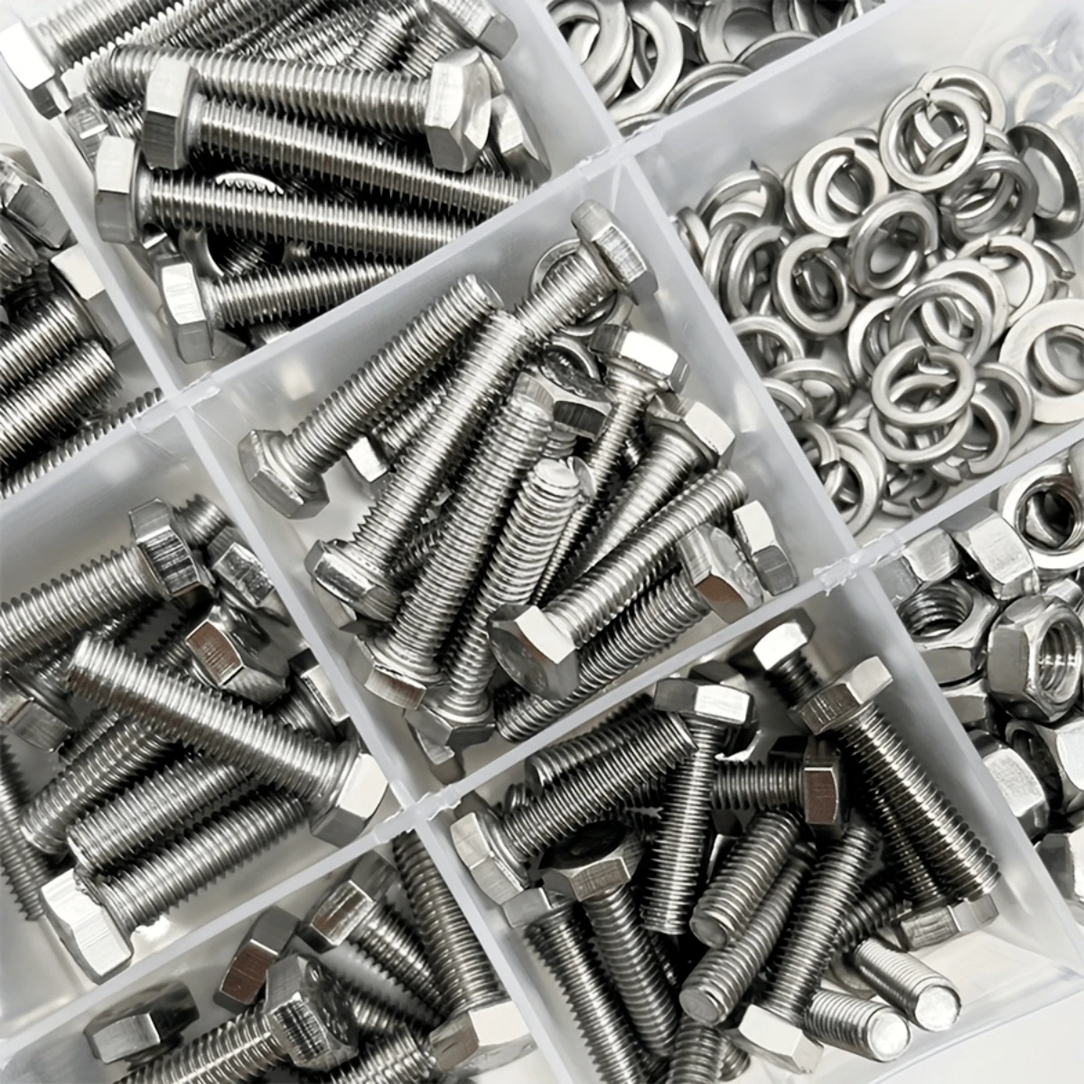 240-teiliges Set mit Sechskantschrauben, Muttern und Unterlegscheiben, Hochleistungs-Maschinenschrauben mit Vollgewinde und Muttern sowie Unterlegscheiben-Kit