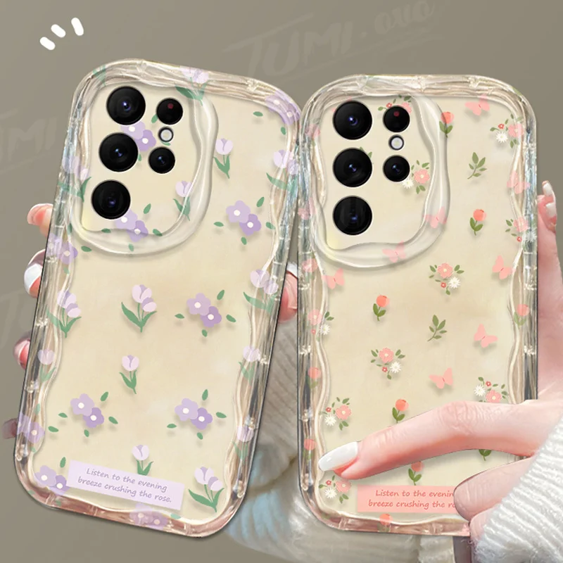 Colorful Flowers Clear 3D Wave Case For Samsung Galaxy S24 Ultra S23 S22 Plus S21 S20 FE A25 A55 A35 A15 A05 A05S Silicone Cover