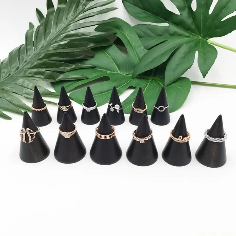

D46E 5Pcs Vintage Rings Holder Cone Display Rack Finger Trinket Stand Showcase