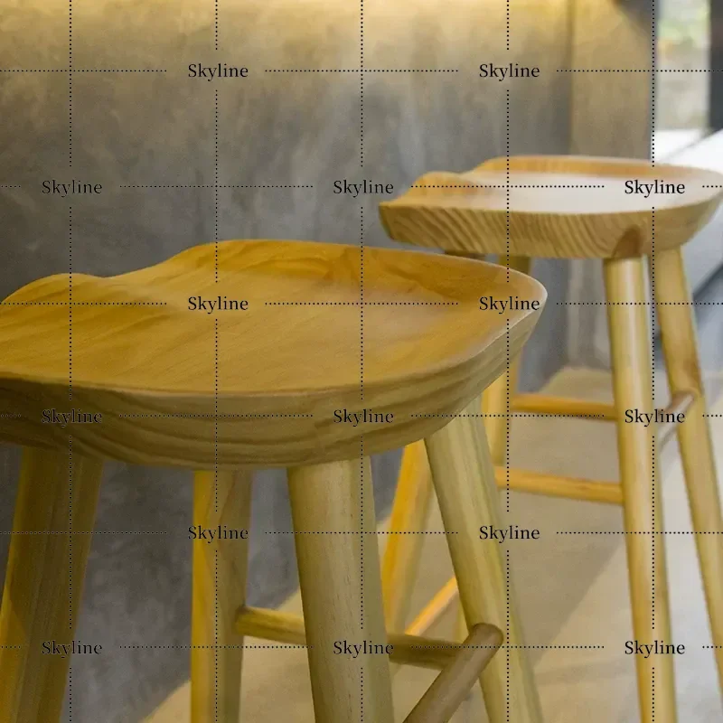 Antique Style Modern Simple Solid Wood Bar Stool Single Dining Chair for Home Apple Bar