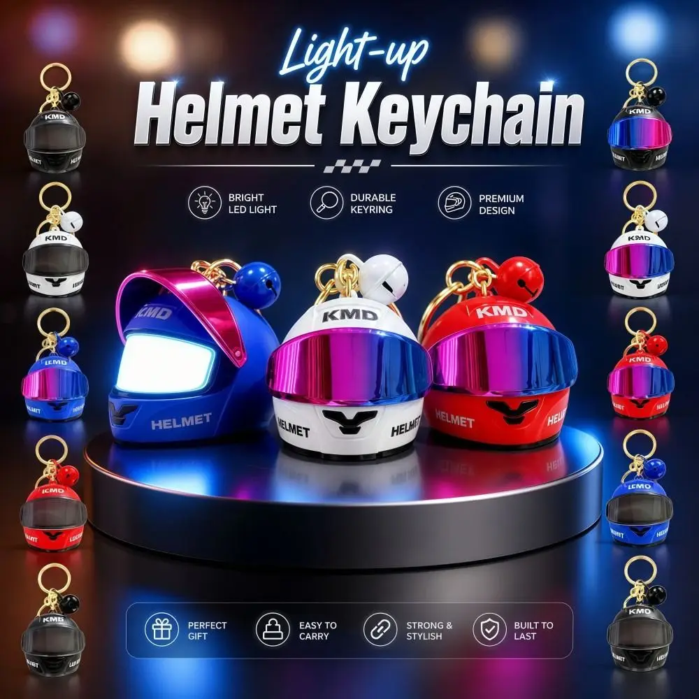 Cool Light-up Helmet Keychain Lightweight Realistic Mini Night Light Pendant Versatile Multifunctional Helmet Bag Charm
