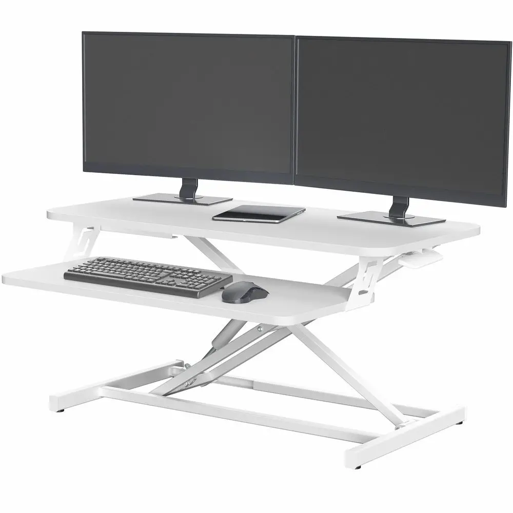 Height Adjustable 32 inch Stand Up Desk Converter, Quick Sit to Stand Tabletop Dual Monitor Riser Workstation, White, DESKV000S