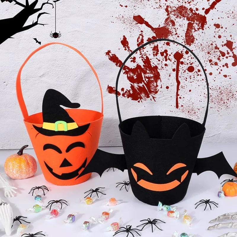 Halloween Decoration Ghost Face Pumpkin Bucket Children's Candy Bag Halloween Party Candy Storage Bucket Portable Gift Basket