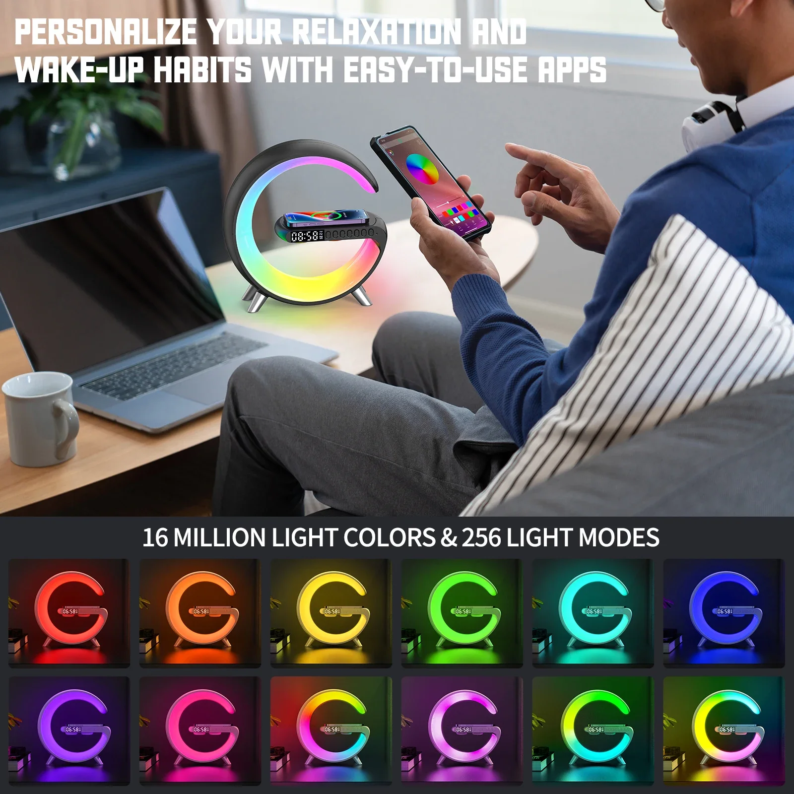 Multifunction Wireless Charger Pad Stand Speaker TF RGB Night Light 15W Fast Charging Station for iPhone Samsung Xiaomi Huawei