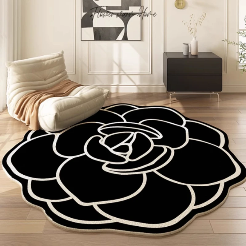Pink Flowers Living Room Decoration Carpet French Cream Style Rugs for Bedroom Large Area Irregular Shaped Rug Home Non-slip Mat