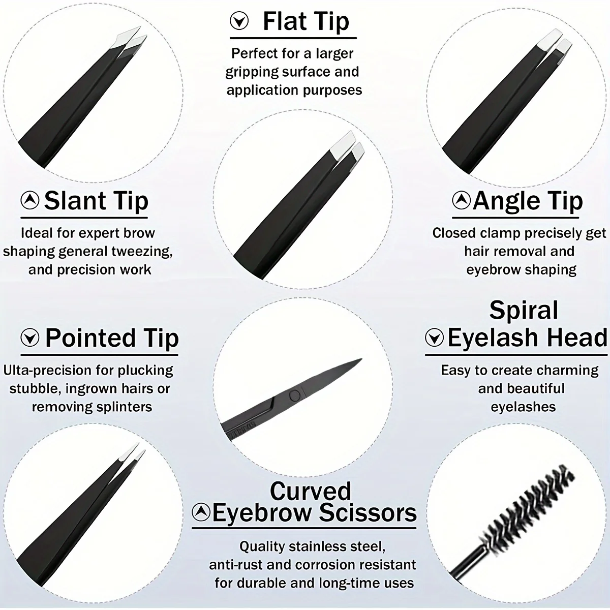 4/6pcs Professional Facial Hair Removal Grooming Set with Curved Scissors, Eyebrow Tweezers, Lash Brush, Eyebrow Clip Eyelash