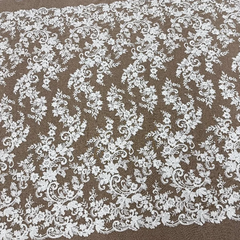 New White Lace Fabric Trim Sewing Embroidered Floral Lace for Wedding Dress Veil DIY Crafts