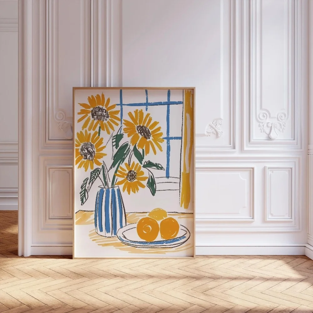 Frameless,1pc Retro Beige Floral Line Printing,Simple Canvas Painting, Modern Plant Wall Decor for Living Room,Housewarming Gift view 6