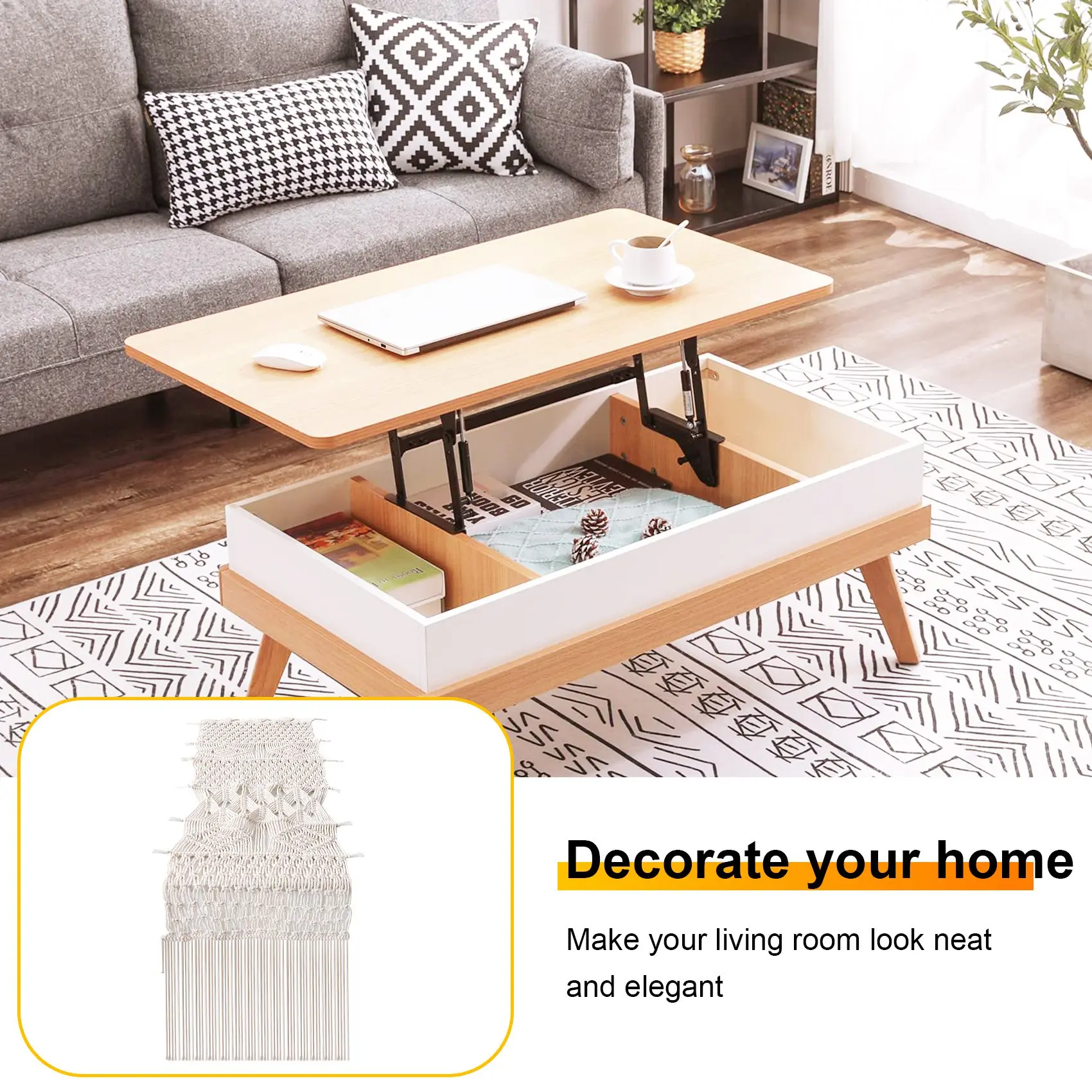 

AEB0-Macrame Table Runner, Boho Wedding Table Decor, Handwoven Vintage Farmhouse Bohemian Dining Room Style Decorations