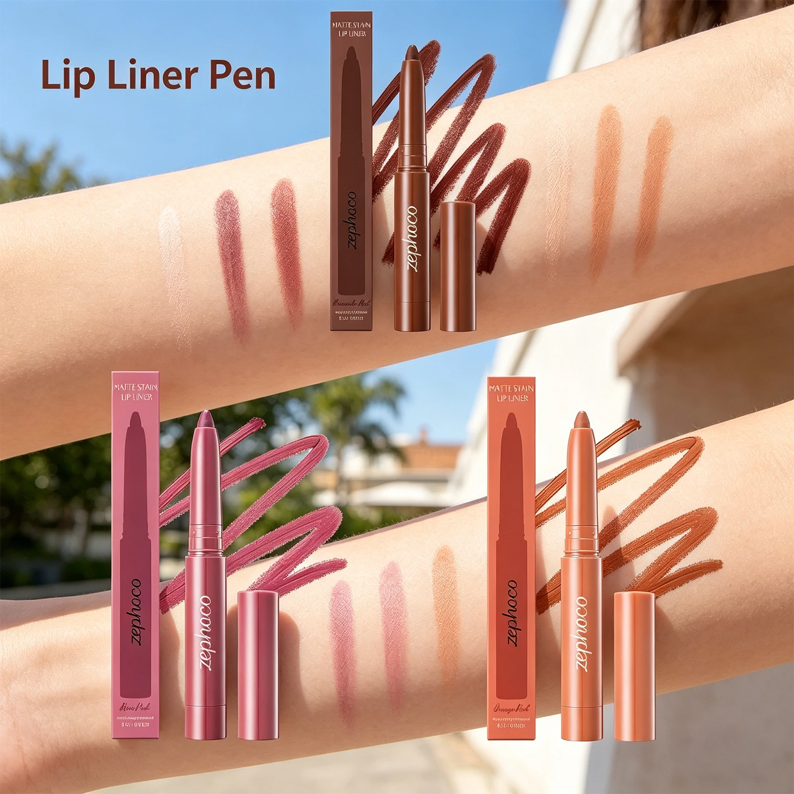 Zephoco 3D Matte Lip Liner Pen Lightweight Outline Natural Lip Shape Long Lasting Color No Smudge No Transfer Mask Proof Makeup