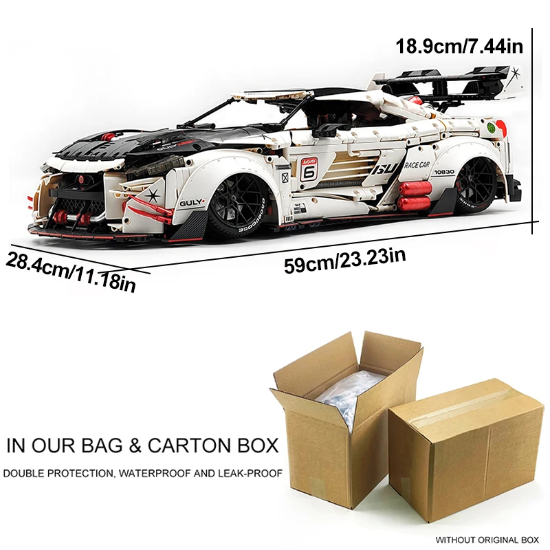 Blocs de construction de supercar 1:8 GT-R MOC GULY 10630, véhicule de course de sport à grande vitesse technologique, modèle de briques, jouet à monter soi-même, cadeau de noël pour adultes