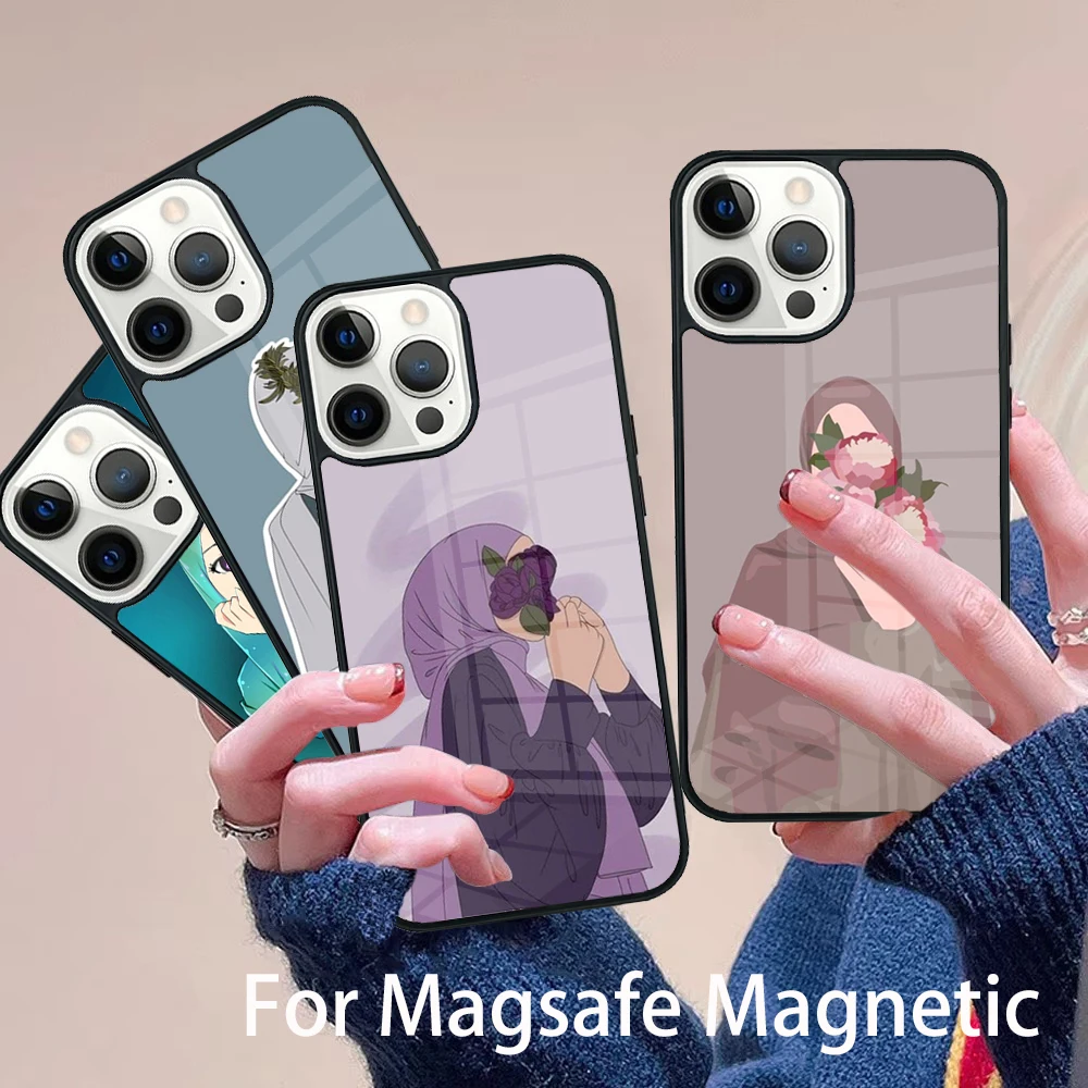 

Islamic Muslim Hijabi Girls Phone Case Magesafe Magnetic Wireless Charge Cover For IPhone 16 11 12 13 14 15 Pro Max Plus Mini