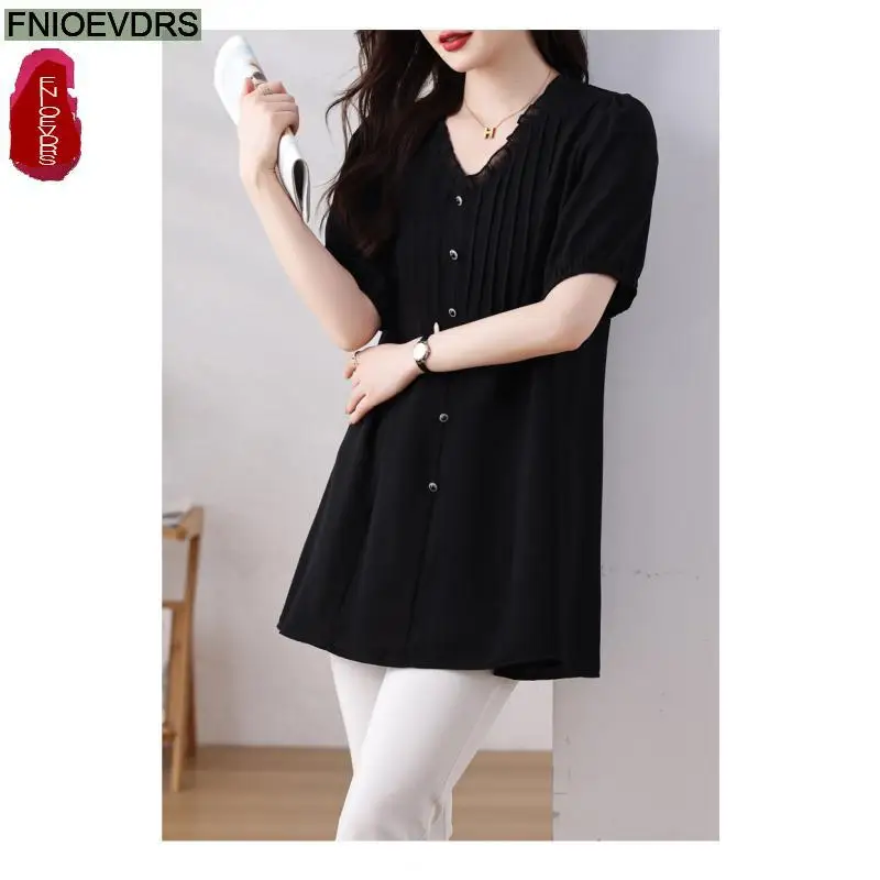 Hot Loose Clothes 2024 Women European Fashion Elegant Black Shirt Ruffles Casual Tunic Belly Peplum Tops And Blouses