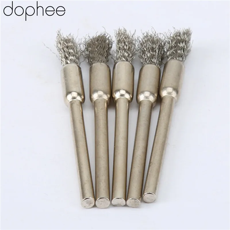 dophee 5Pcs Wire Steel Pencil Brushes Wheel Mandrel Set Dremel Accessory for Rotary Tools 3.17mm Diameter 40mm Length Polishing