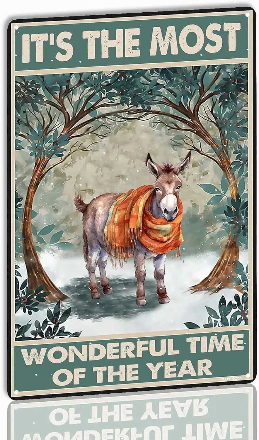 YLUYINOM Tin Painting Donkey It's The Most Wonderful Time of The Year Metal Tin Sign Farmhouse Yard Garden Man Cave Coffee B