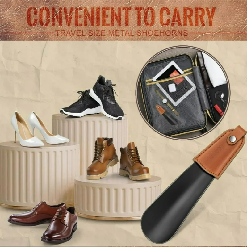 لبيسة حذاء معدنية، مقبض جلدي مقاس 6.7 بوصة، لبيسة حذاء قصيرة من الفولاذ المقاوم للصدأ، مناسبة لكبار السن والحوامل. #5