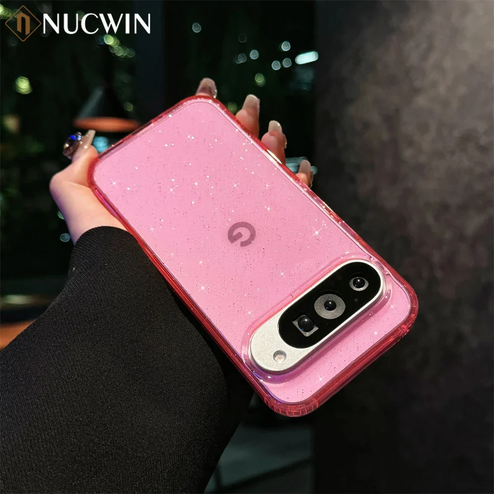 Luxury Glitter Transparent Case For Google Pixel 9 Pro XL HD Clear Camera Protection Soft Silicone Shockpoof Cover For Pixel 9