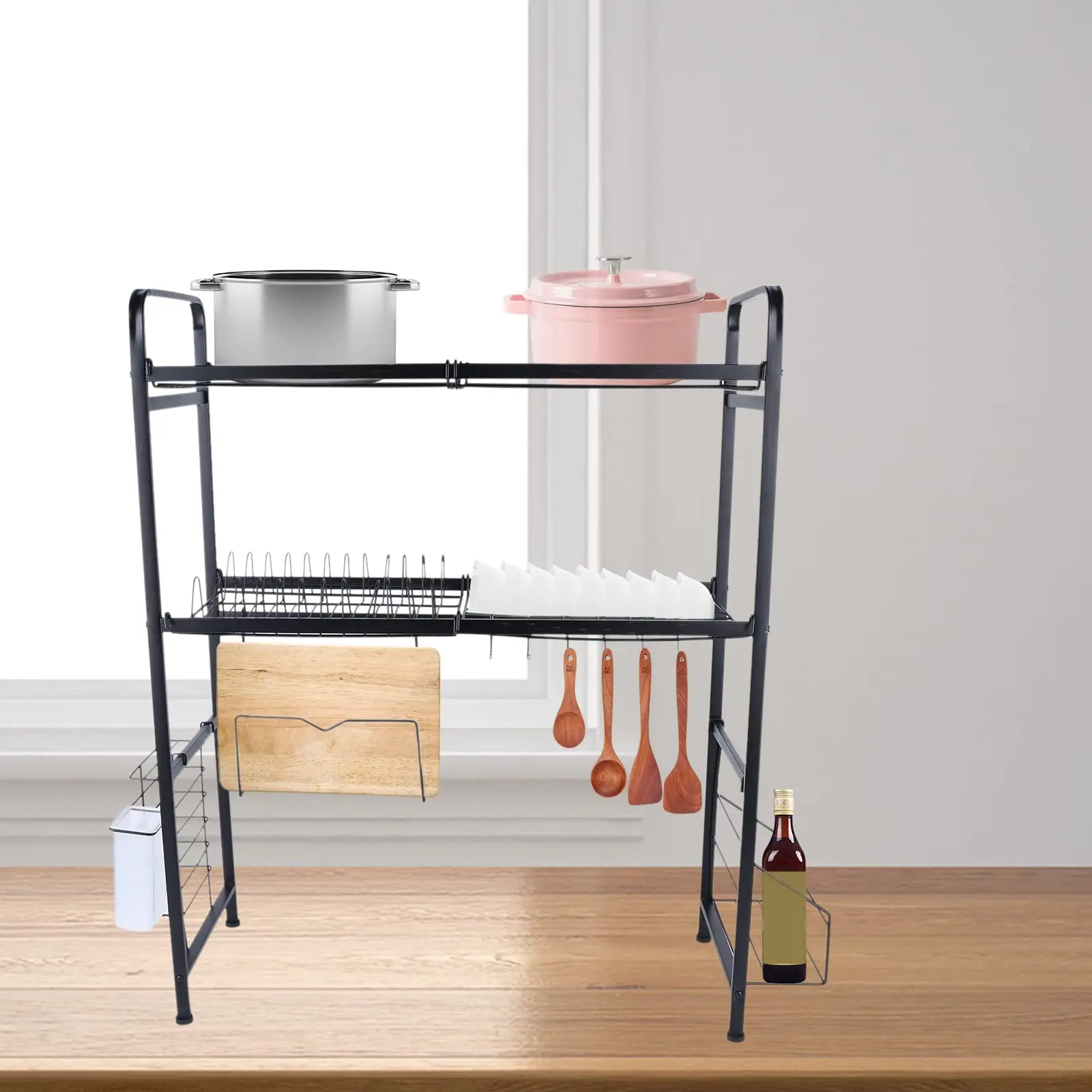 

Dish Drying Rack, Kitchen Dish Rack with Utensil Holder Cutting Board Holder Cup Holder, 2 Tier Dish Rack Above Kitchen Sink She