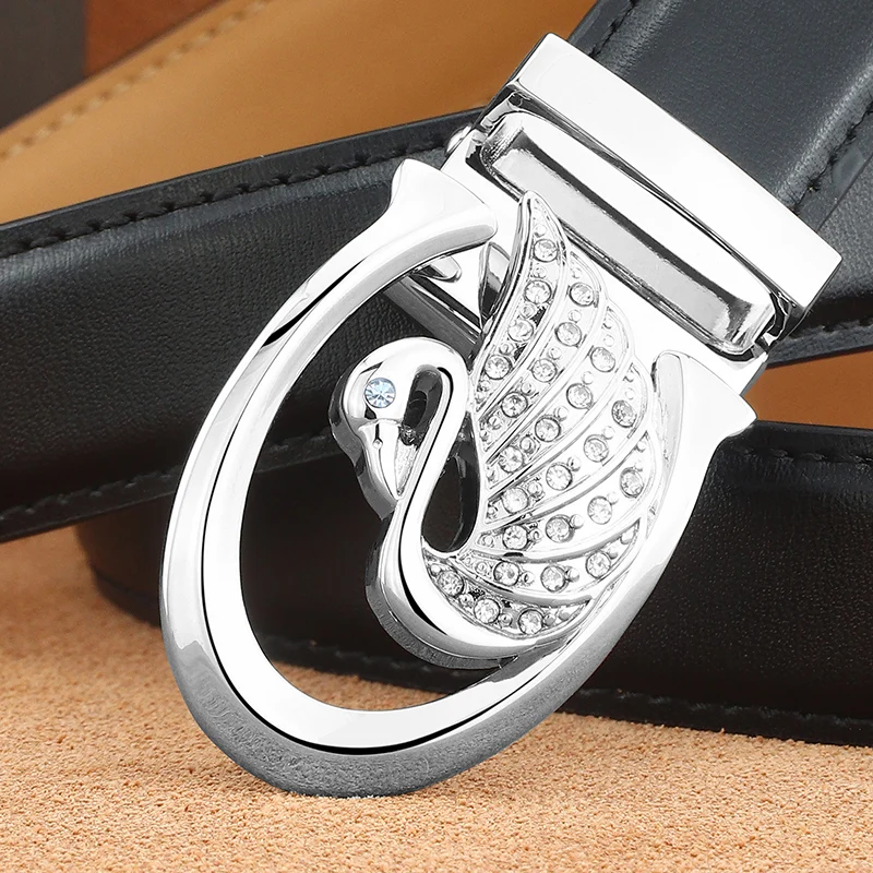 أحزمة رائعة للنساء عالية الجودة بإبزيم منزلق على شكل بجعة حزام مشد أنيق من الجلد الطبيعي حزام خصر جينز للسيدات