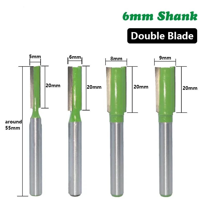 1pc 6mm Shank Straight Bit Tungsten Carbide Single Double Flute Router Bit Wood Milling Cutter for Woodwork Tool