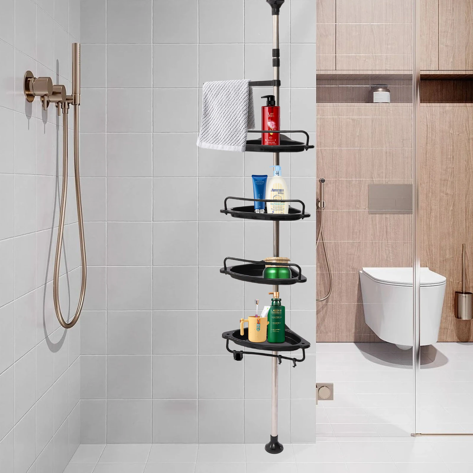 Imagem -04 - Rustproof Shower Corner para Banheiro Banheira Organizador de Armazenamento Shampoo Acessórios 5-tier Prateleiras Ajustáveis com Tensão