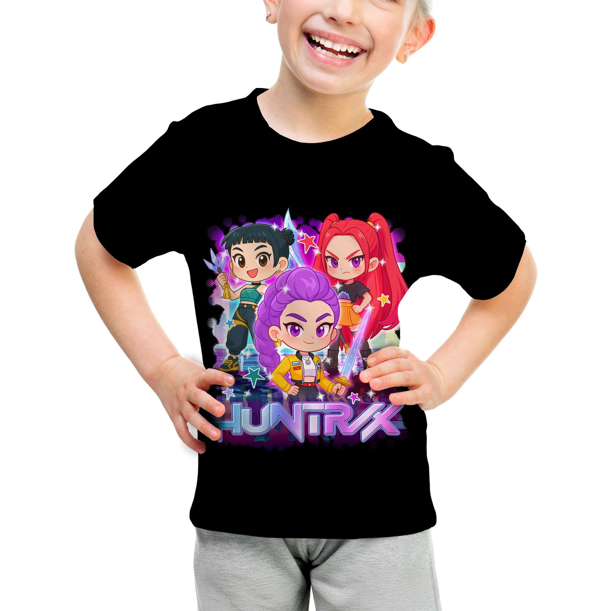 

2025 KPop Охотники на демонов Saja, детские футболки для мальчиков, топы с короткими рукавами с героями мультфильмов для маленьких девочек и мальчиков, футболка для фанатов аниме, детская одежда