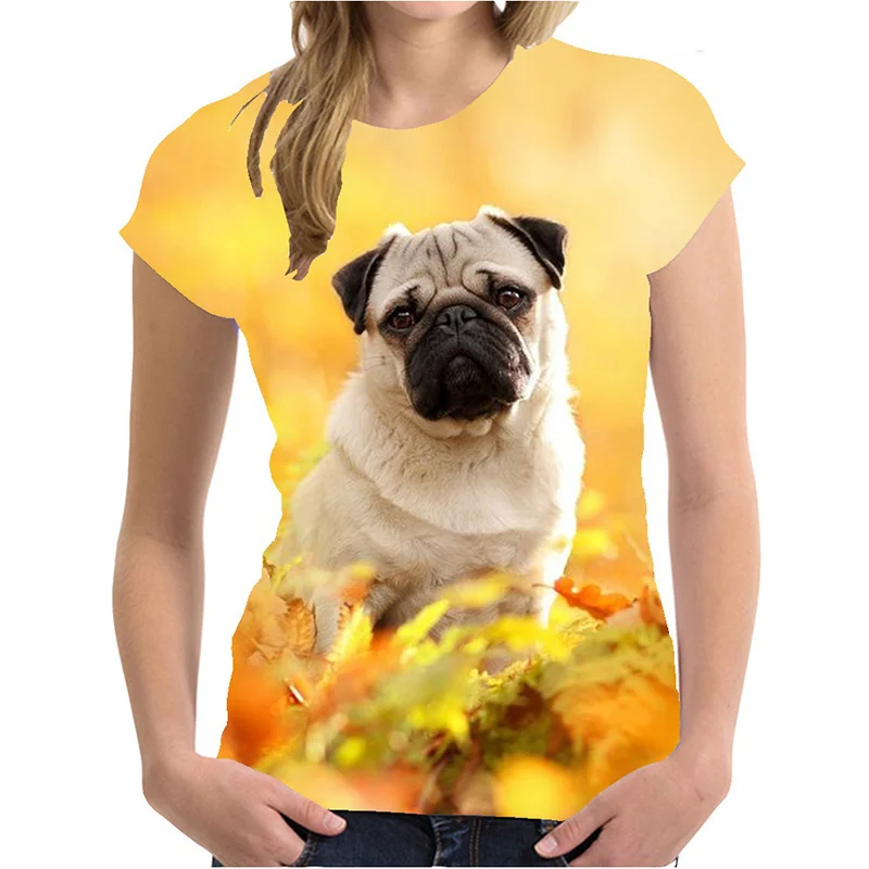 Summer New Vintage 3D Cute Animal Pug Dog Printing T Shirt Women Fashion Streetwear Short Shirts Girls Funny Tee Shirts Clothing