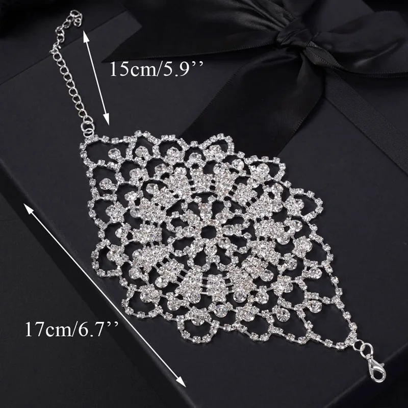 Stonefans Fashion Rhinestone Flower Wrist Bracelet Prom Jewelry for Women Adjustable Arm Chain Cuff Jewelry Bracelet Accessories