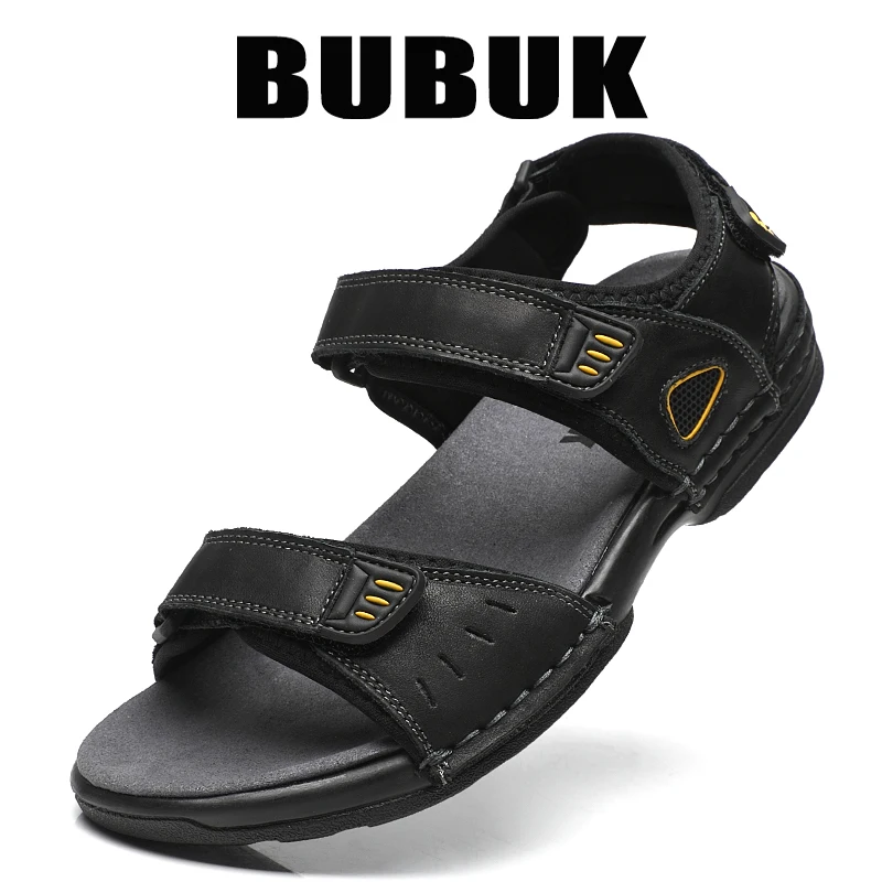 Bubuk Men's First-Layer Cowhide Sandals, Summer Outdoor Beach Shoes, Adjustable Design, with Arch Support, Stylish Breathable Casual Men's Shoes, Suitable for Travel, Hiking, and Commuting