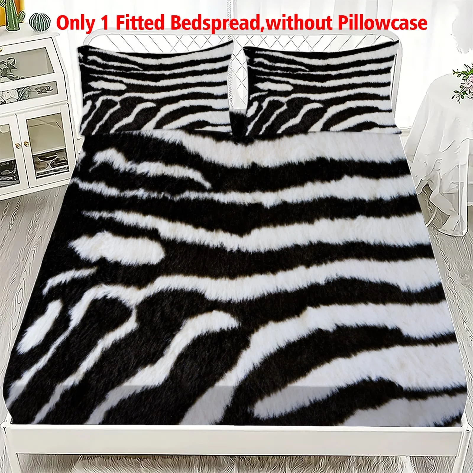 1pc Zebra Print Wild Animal Print Fitted Sheet Deep Pocket Elastic Mattress Cover Single Double Queen King Bedroom Decor