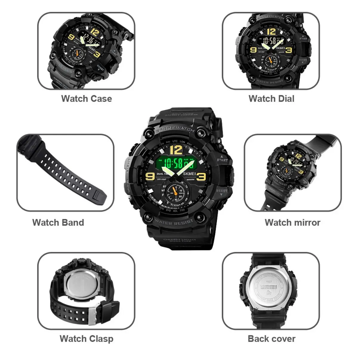 Skmei criativo à prova dwaterproof água relógios eletrônicos 3 tempos contagem regressiva digital esportes relógio de pulso para homens moda despertador relógio