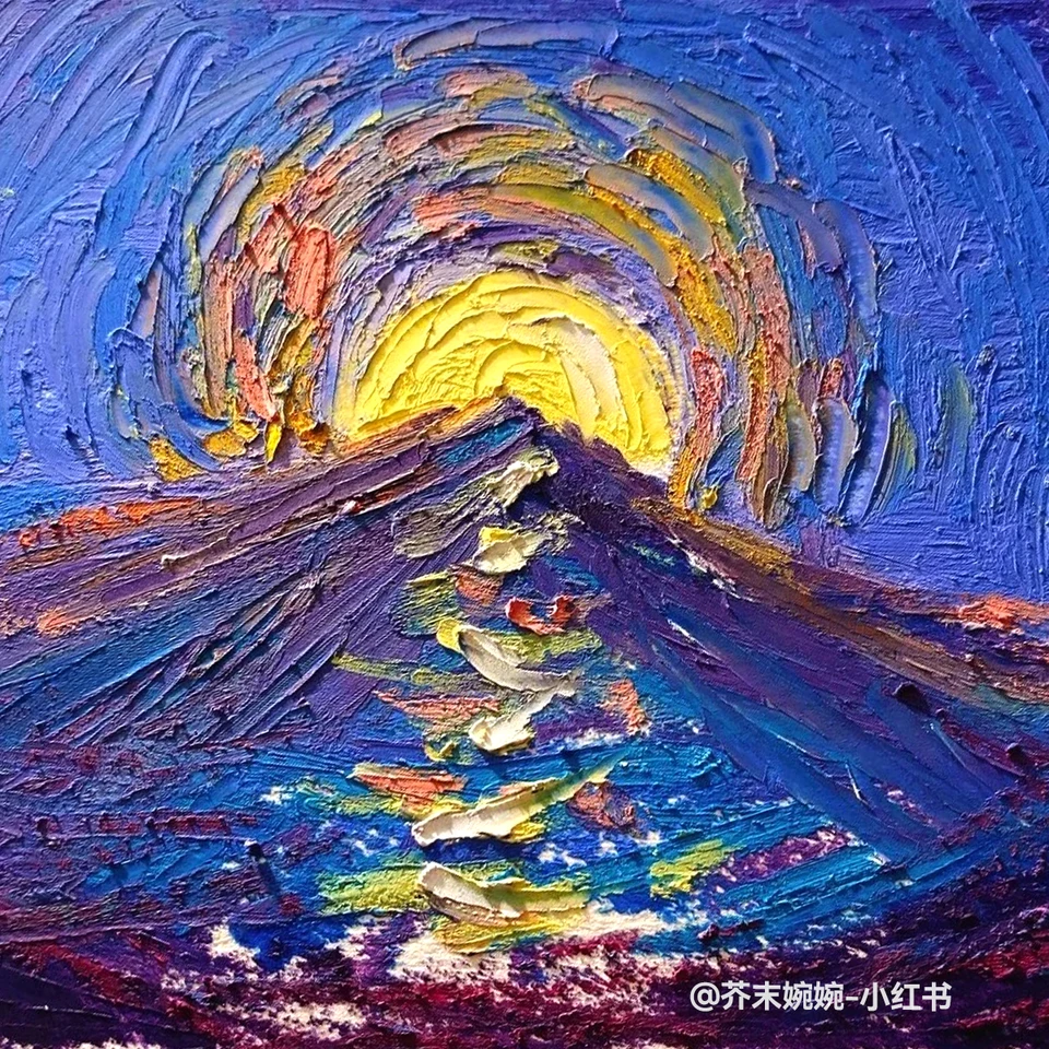 バイク】手描き 肉筆 クレヨン画 風景画 絵画 482,Crayon painting
