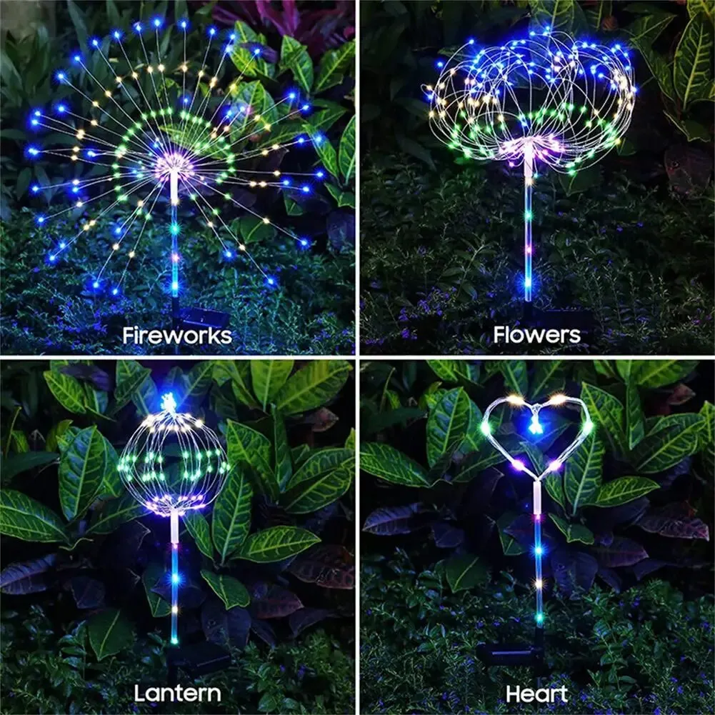 120 LED 2 Modes Solar Firework Lights Outdoor Garden Waterproof Fireworks Lamps For Walkway Pathway Backyard Lawn Landscape