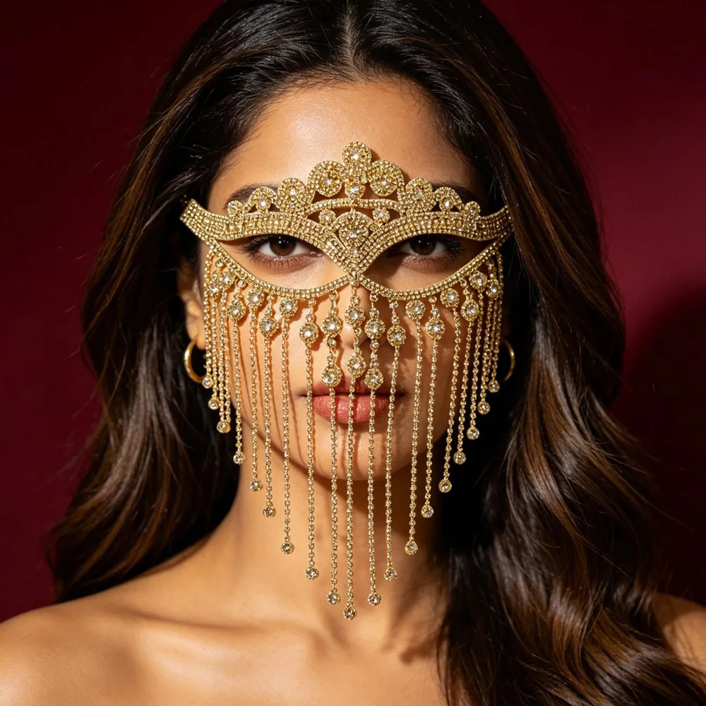 Rhinestone Tassel Mask Cosplay Women Crystal Hollow Face Masks Halloween Masquer Carnival Wedding Dress Up Party Costume Props