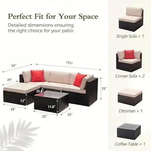 5 Pieces Patio Furniture Sets All Weather Outdoor Sectional Patio Sofa Manual Weaving Wicker Rattan Patio Seating Sofas