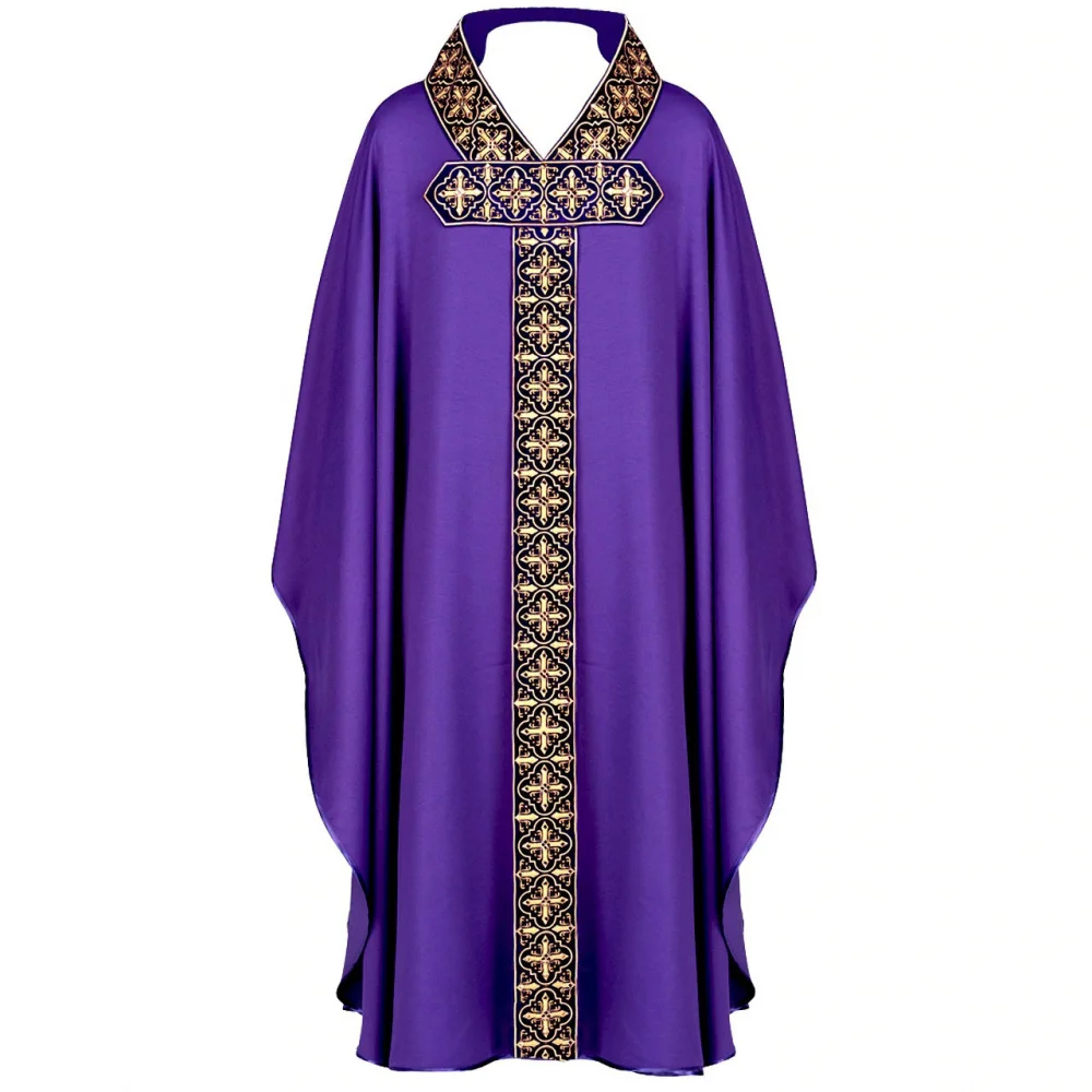 Unisex Priest Clergy Celebrant Chasuble Catholic Church Father Mass Vestments Robe for Men Women Halloween Cosplay Costume