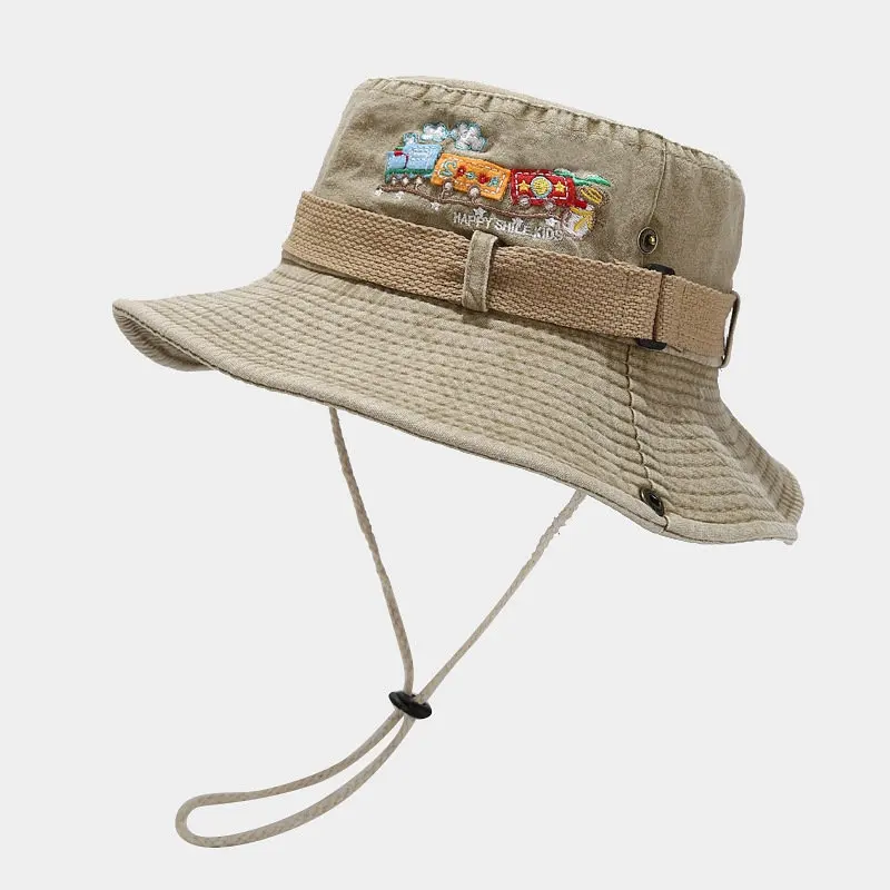 LDSLYJR 2022 Cotton Cartoon Train Embroidery Bucket Hat Outdoor Fisherman Travel Sun Cap For Men And Women 16