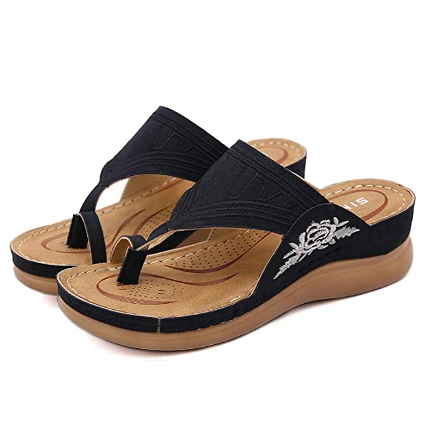 Embroidery Orthopedic Comfy Flip Flop Sandals For Women 3-arch Support Reduces Pain Outdoor Use