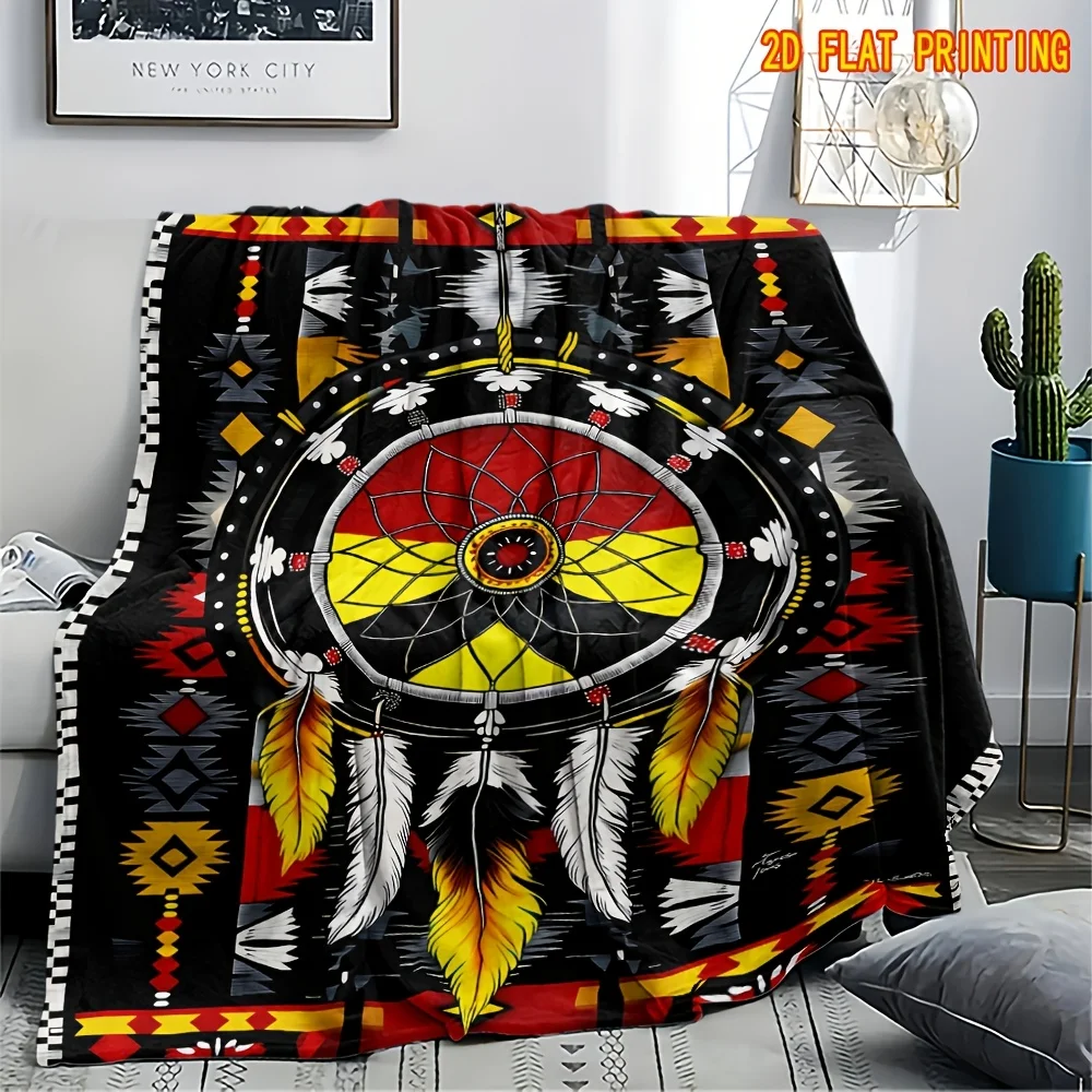 Native Throw Blanket Colorful Dreamcatcher Feather Tribal Print Soft Flannel for Living Room Couch Southwest Theme Decor Gift