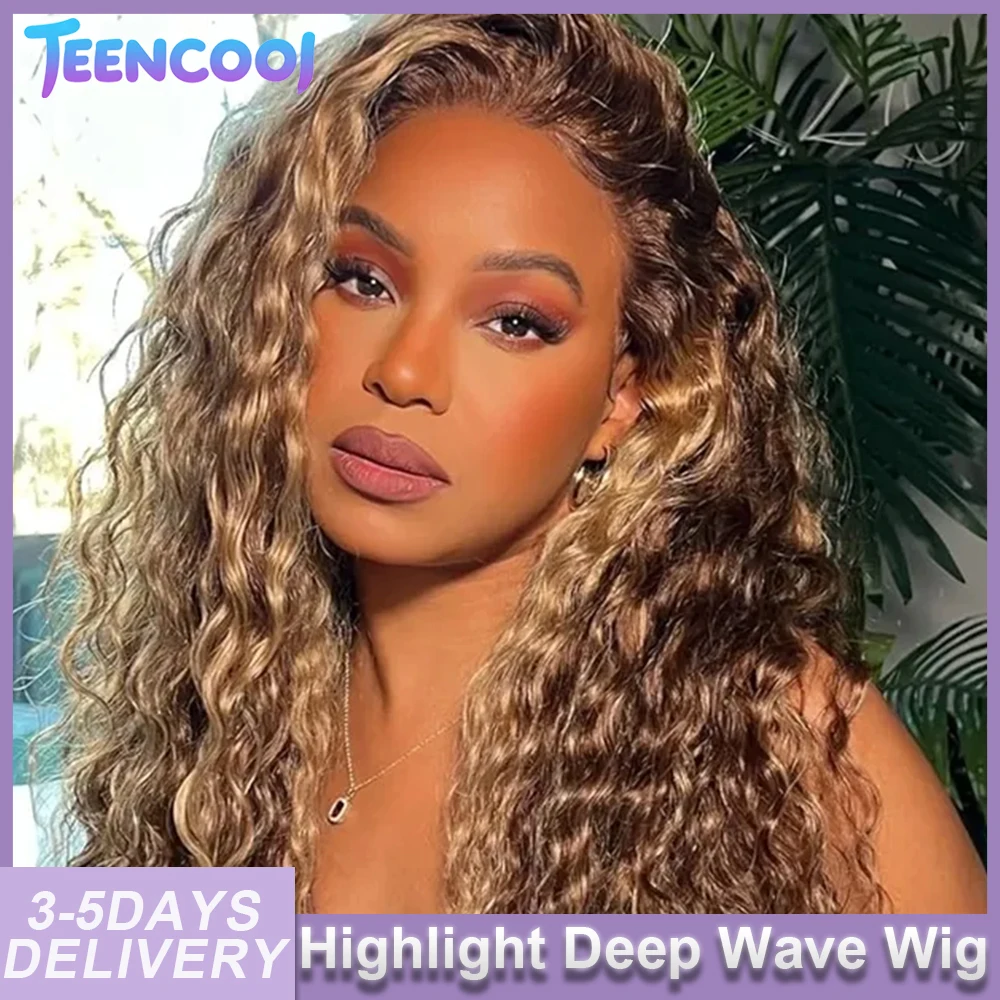 

180% Density Highlight Deep Wave 13x4 Lace Front Wig Human Hair P4/27 Colored Curly 13x6 Lace Front Wigs Brazilian Pre Plucked