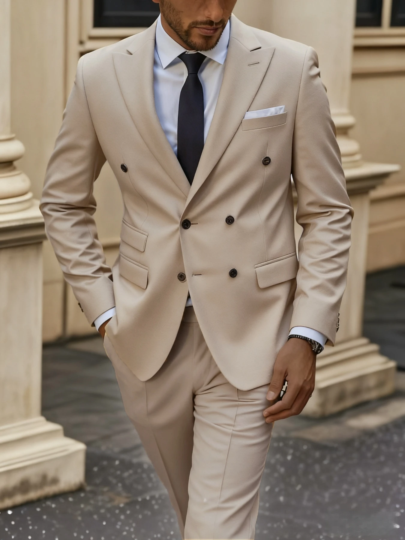 

【Classic】Men's Double Breasted 2 Pcs Peaked Lapel Luxury Suit Set Jacket Trousers for Prestigious Embassy Ball