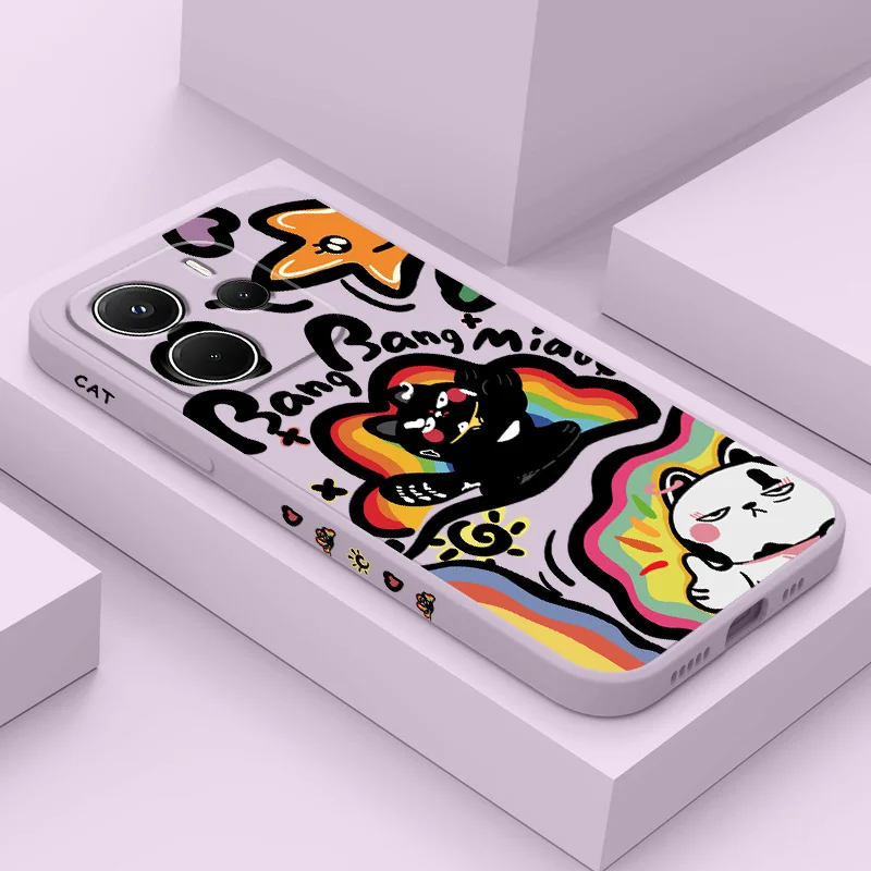 

Rainbow Cat Phone Case For Xiaomi Redmi Note 14 13 12 12S 11 11S 10 10S 9 9S 14C Pro Plus 4G 5G Liquid Silicone Cover