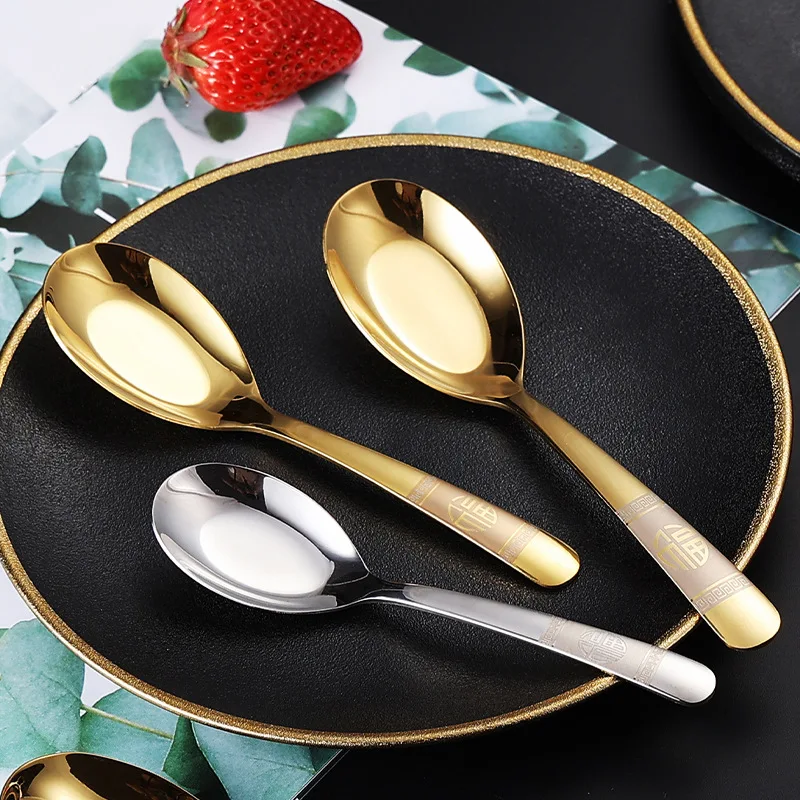 Jenny&Dave 304 stainless steel flat bottom spoon for home use, deep drinking spoon, spoon, Chinese style eating spoon, tableware