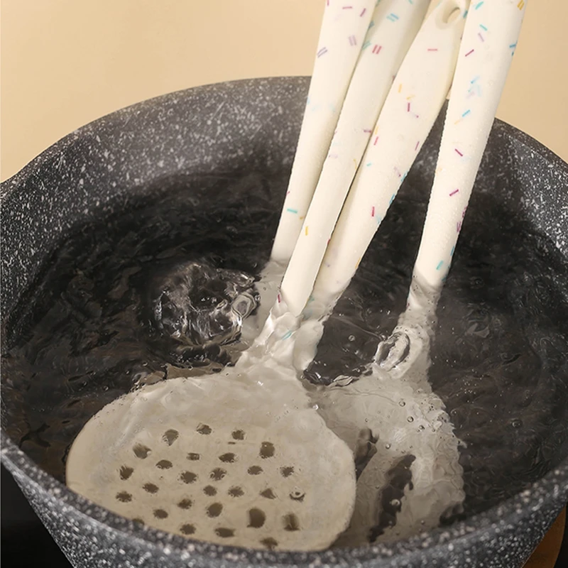 Food Grade Silicone Non-Stick Frying Spatula Long Handle Soup Spoon Colander Hollow Shovel Kitchen Accessories Cooking Tools