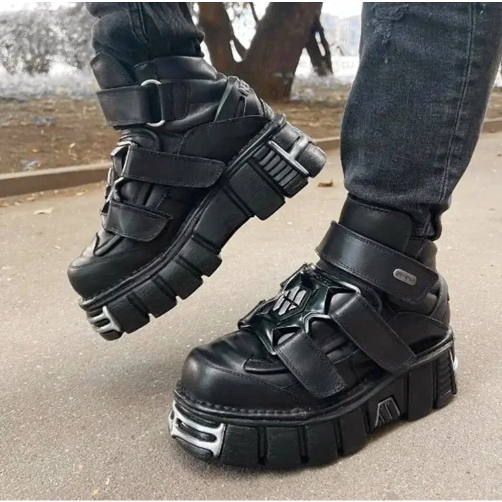 Brand New  Motorcycle Ankle Boots Gothic Street Chunky Heels Platform Short Boots Ladies Matal Autumn/Winter Shoes For Woman