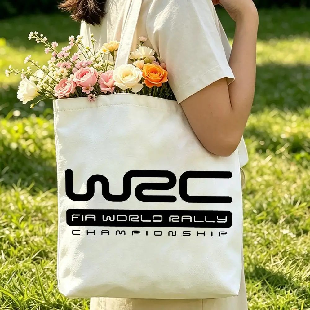 W-WRC Rally Racing Storage Bags Canvas Tote Bag Double-Sided Print Durable Shoulder Beach Handbag for Picnic Gift