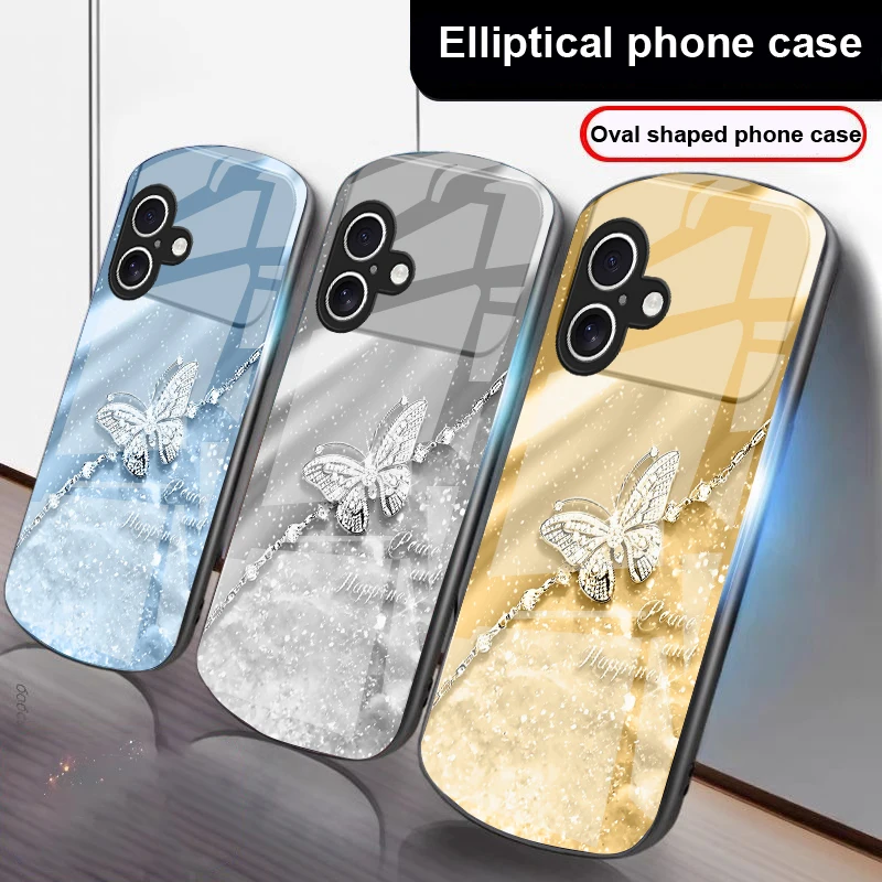 

An elegant blue butterfly For iPhone 17 16 15 14 13 Plus 12 mini 11 Pro Max XR Xs Max X 7 8 6S 22 20 Elliptical glass phone case